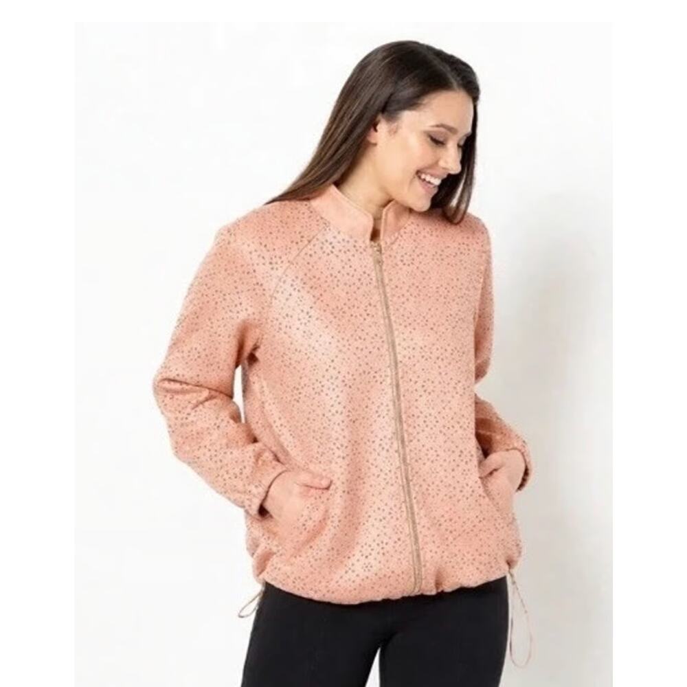 Dennis Basso Perforated Faux Suede Jacket Pale Rose Gold Statement Piece L